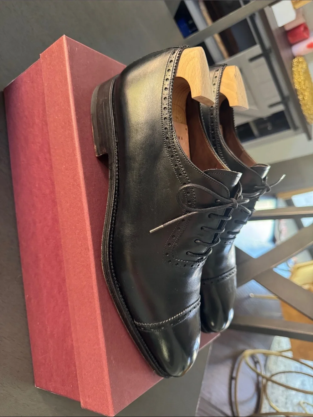 Carmina Black Cap-Toe Oxford in Polished Leather